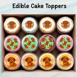 Essbare Dackel Cupcake Toppers 30 x 5 cm - Essbare Oblaten aus Oblaten für Cupcakes, Kekse, Kuchen, Geburtstag, Dackel