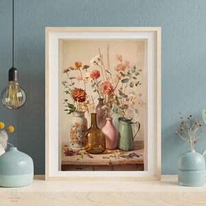 Arte murale floreale neutra - Stampa floreale vintage, arte botanica delicata, stampa rustica per cucina o camera da letto, decorazione botanica boho per soggiorno