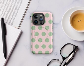 Sage and Blush Polka Dot iPhone Case: MagSafe Friendly, Impact Resistant
