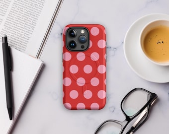Red and Pink Polka Dot iPhone Case: MagSafe Friendly, Impact Resistant
