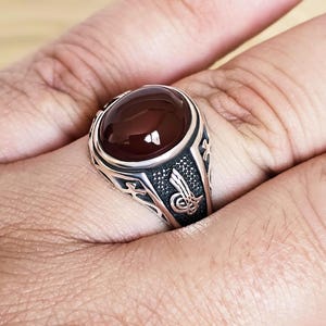 Handcrafted 925 Sterling Silver with Red Agate • Bold Geometric Signet • Artisan Made Silver Ring With Natural Red Agate Stone