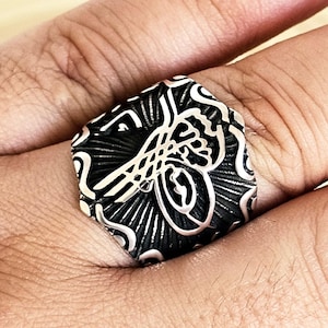 Mens Sultan Tugra Ring Sterling Silver Ottoman Calligraphy Signet