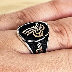Men&#39;s Sterling Silver Ottoman Tughra Ring, Historical Symbolism Jewelry, Handmade Signet