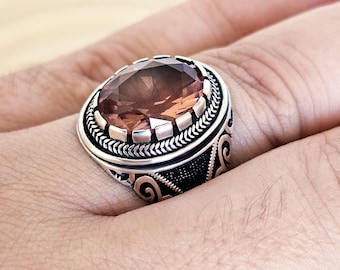 Anillo de zultanita de plata de ley con cambio de color para hombre