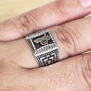 Ottoman Tughra Silver Ring, Men&#39;s Islamic Calligraphy Ring, Turkish Heritage Jewelry, 925 sterling Silver