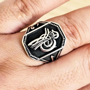 Men&#39;s Sterling Silver Ottoman Tughra Ring, Historical Symbolism Jewelry, Handmade Signet