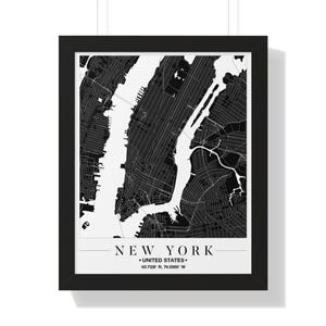 Framed City Map Poster: New York Decor, Modern Wall Art, Gift for Travelers, Minimalist Home Decor, Unique Housewarming Gift