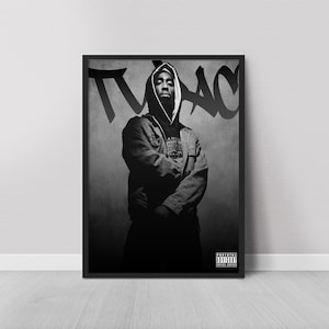 2Pac Digital Print, Tupac Shakur Street Photo, Hip Hop Legend Wall Decor, 90s Rap Icon Print, Black & White Urban Themed, High Quality Print