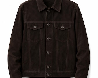 Men's Dark Brown Real Suede Trucker Jacket | Genuine Suede Leather Western Jacket | Vintage Casual Jacket | Gift for Him Boyfriend