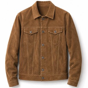 Men's Tan Brown Real Suede Trucker Jacket | Genuine Suede Leather Western Jacket | Vintage Casual Jacket | Gift for Him Boyfriend Bild 1