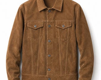 Men's Tan Brown Real Suede Trucker Jacket | Genuine Suede Leather Western Jacket | Vintage Casual Jacket | Gift for Him Boyfriend