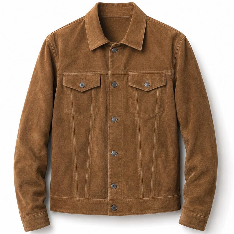 Men's Tan Brown Real Suede Trucker Jacket | Genuine Suede Leather Western Jacket | Vintage Casual Jacket | Gift for Him Boyfriend Bild 1