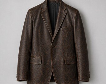 Men Vintage Distressed Brown Leather Blazer, Classic Formal Leather Blazer for Men, Smart Casual Office Wear Coat, Gift for Him
