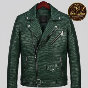 Handgemaakte herenjas van echt leer met krokodillenprint | Luxe statement-item, cadeau voor hem