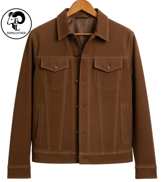 Men’s Brown Suede Trucker Jacket – Real Leather Casual Jacket