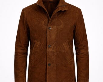 Men's  Dark Brown Suede Leather Jacket | Modern Designer Jacket  Minimalist Leather Jacket Gift for Him