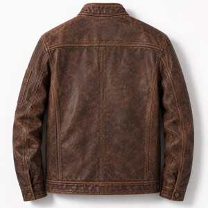 Chaqueta de moto de cuero auténtico marrón desgastado para hombre | Chaqueta motera de cuero genuino con múltiples bolsillos | Chaqueta de moto vintage | Regalo para él imagen 3