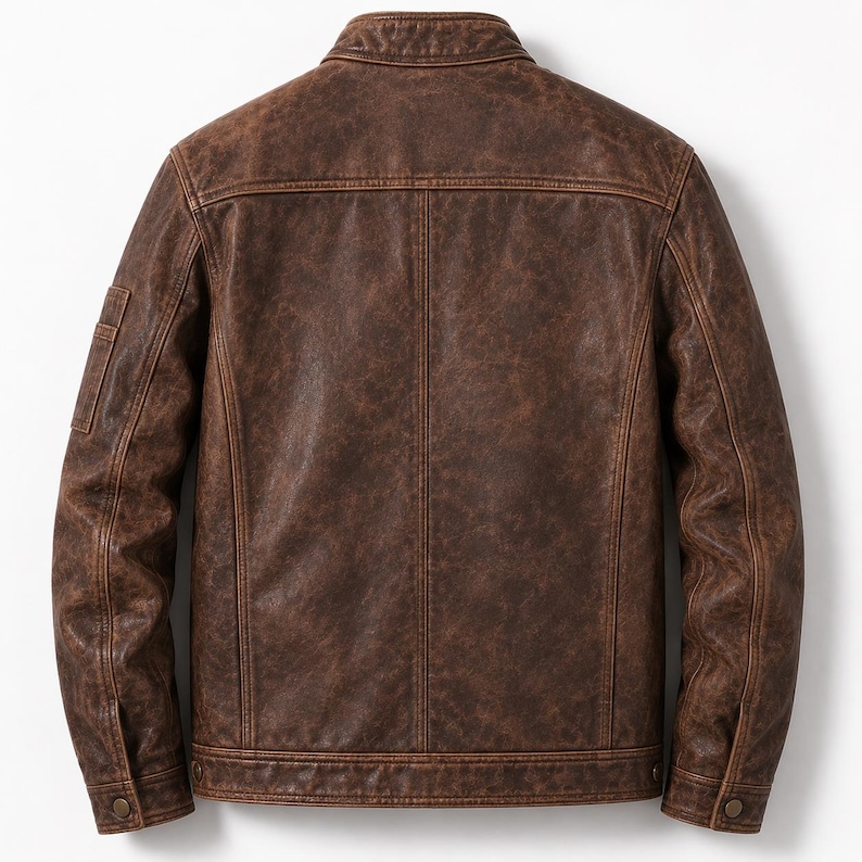 Chaqueta de moto de cuero auténtico marrón desgastado para hombre | Chaqueta motera de cuero genuino con múltiples bolsillos | Chaqueta de moto vintage | Regalo para él imagen 3
