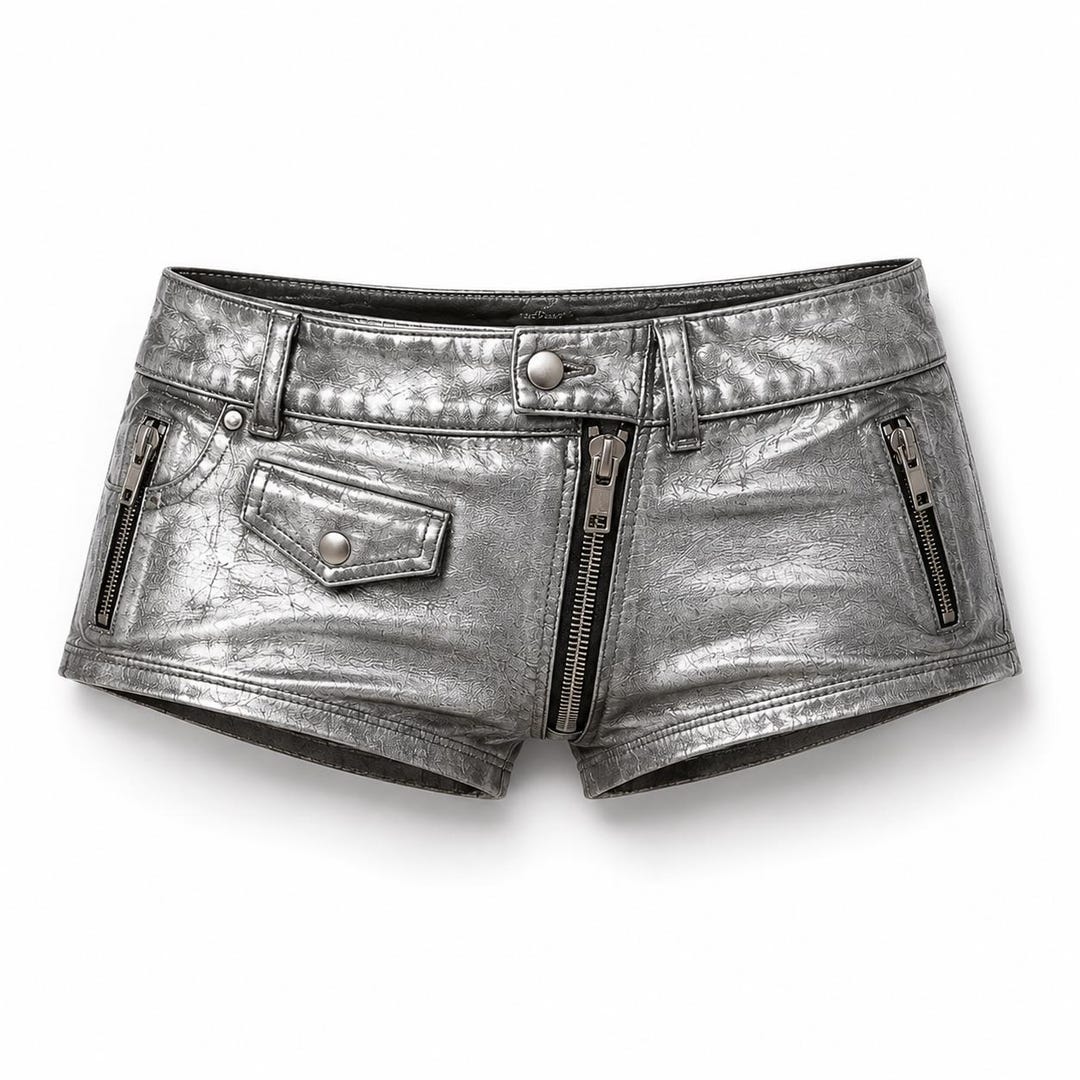 y2k NKNIT llic Silver lether Shorts Silver Leather Hot Pants