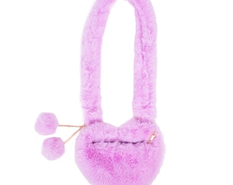 Lilac Love Furry Purse, Purple Heart purse, Furry crossbody purse, Heart Bag