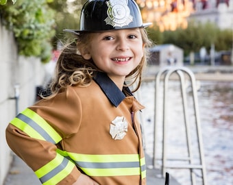 Tan Firefighter Set with Accessories, pretend play dressup, kids dressup, firefighter pretend play, firefighter dressup