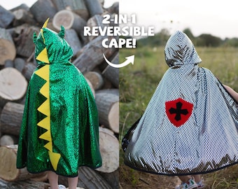 Dragon Knight Reversible Cape, pretend play dressup, kids dressup, dragon pretend play, dragon costume