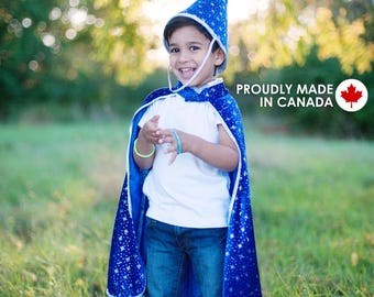Wizard Set Blue Glitter, Kids wizard costumes, pretend play dressup, kids dressup