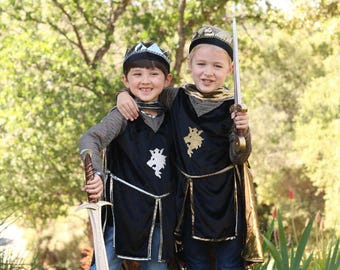 Kids Knight Costume, Knight Tunic Set, Gold and Silver, pretend play dressup, kids dressup