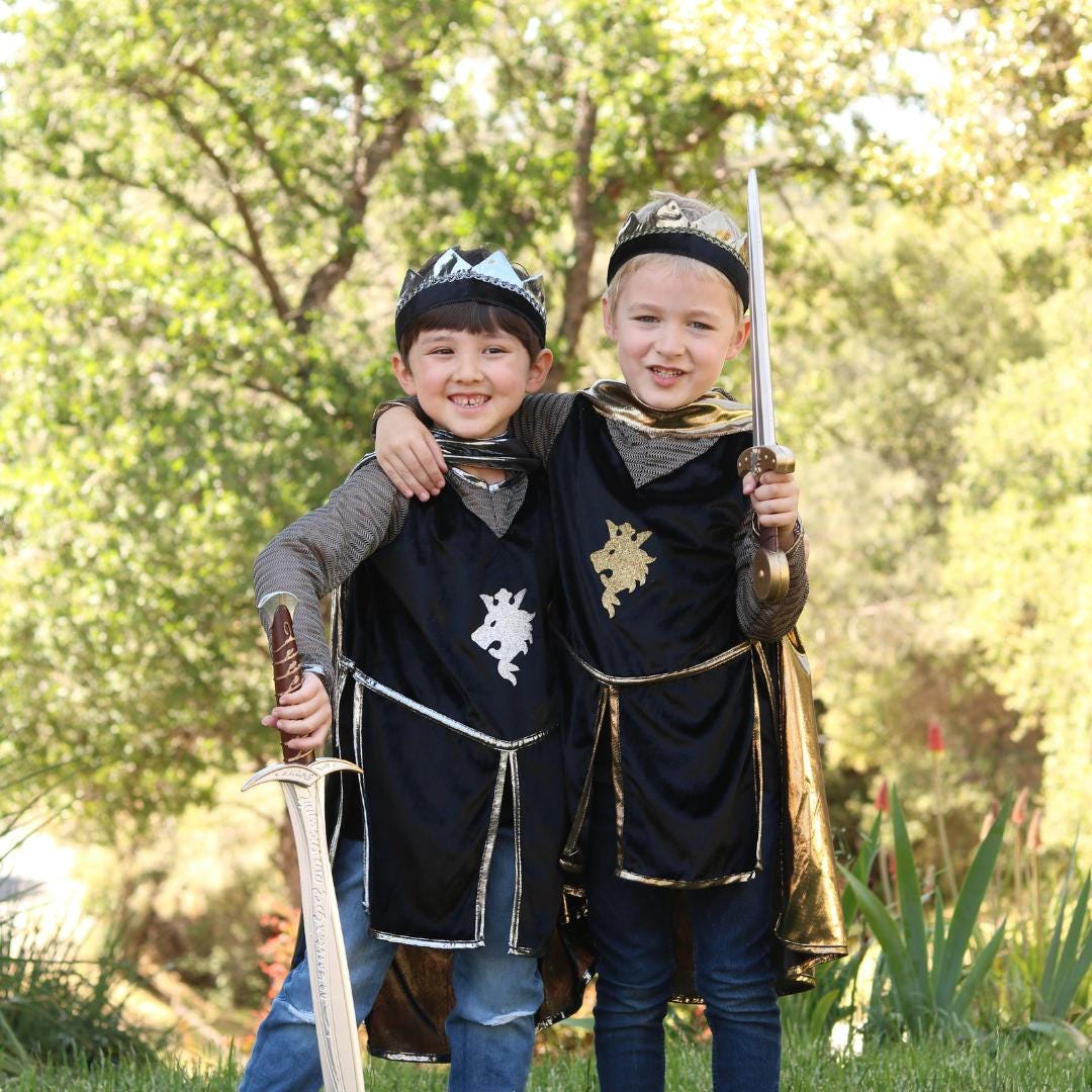 Kids Knight Costume, Knight Tunic Set, Gold and Silver, pretend play dressup, kids dressup