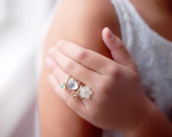 Flower Rings, kids rings, kids rings, adjustable rings for kids, size adjustable rings, rose gold kid rings, play rings