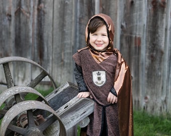 Brilliant Copper Knight Tunic with Cape, Kids Knight Costume, Knight Tunic Set, Gold and Silver, pretend play dressup, kids dressup