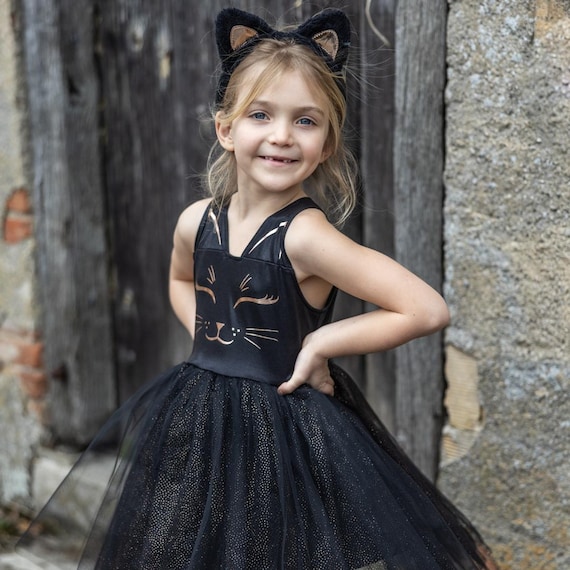 Black Cat Dress for Kids, Kids Cat costume, Cat Dress with Headband and Tail, Kids dressup