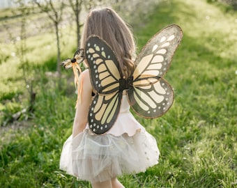 Monarch Wings & Wand Set, butterfly wings, orange monarch wings, kids wings, glitter wings for kids, kids dress up
