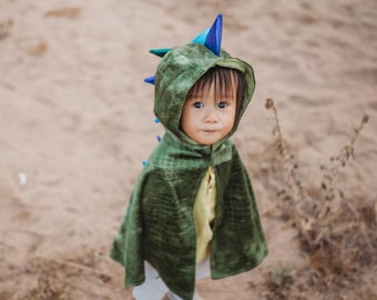 HOODED BABY DINOSAUR cape! Soft velour cape with satin finish. Toddler dinosaur cape, pretend play dressup, kids dressup