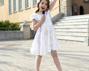 Iridescent Sequin Concert Dress, Taylor Inspired Kids Dress, sparkly silver dress, new years eve dress for kids, kids dress up