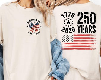 USA 250 Years T-shirt, American Flag, Coquette Bow, Vintage Style