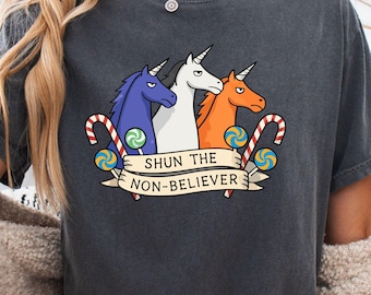 Shun the Non-Believer Shirt, Funny Unicorn Graphic Tee, Retro Internet Culture T-shirt