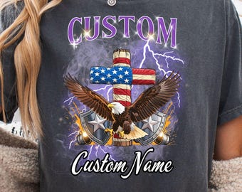 Custom USA Semiquincentennial Shirt, Patriotic Cross Eagle Tee, Personalized Name 1776-2026