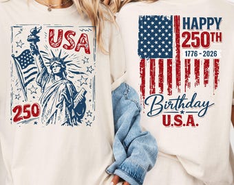 USA 250th Birthday Shirt: Statue of Liberty, American Flag Graphic Tee