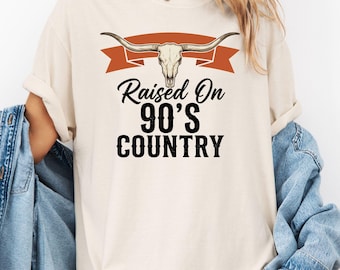 Comfort Colors Raised on 90s Country Shirt, Retro Longhorn Graphic Tee