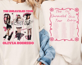 Olivia Rodrigo Unraveled Tour Shirt, Front Back Concert Tee, Pink Graphic Y2K Fan Gift