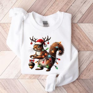 Squirrel Christmas Sweatshirt: Santa Hat, Holiday Lights, Winter Pullover