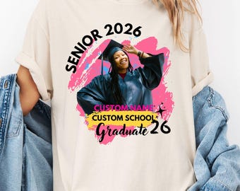 Custom Senior 2026 Graduation Shirt Personalized Photo Graduate Gift Class of 2026 Apparel Tee