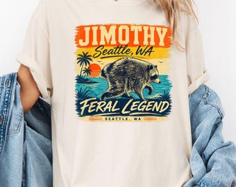 Jimothy Raccoon Shirt, Personalized Feral Legend Tee, Retro Meme Graphic, Funny Animal Lover Gift
