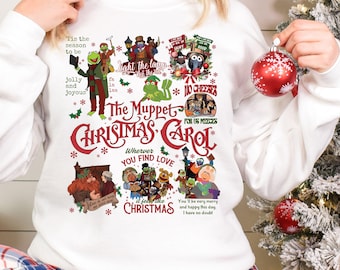 Muppet Christmas Carol Sweatshirt, Festive Cartoon Collage Crewneck