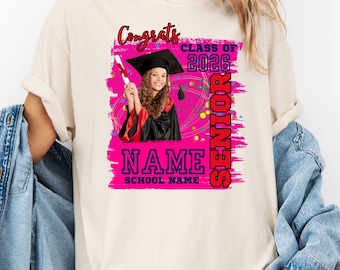 Custom Graduation Photo Shirt Class of 2026 Senior T-Shirt Personalized High School Graduate Tee