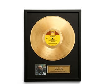 Marvin Gaye – What's Going On – Gold Vinyl LP Record Album Wall Art – Framed Music Decor