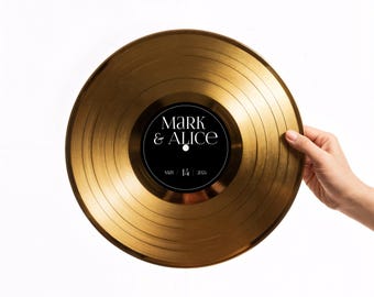 Gold Vinyl Wedding Guest Book — Personalized Decorative Record with Custom Label — Mr & Mrs, Date, Wedding Keepsake