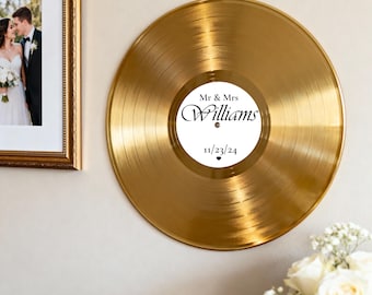 Personalized Decorative Gold Vinyl Record with Custom Label