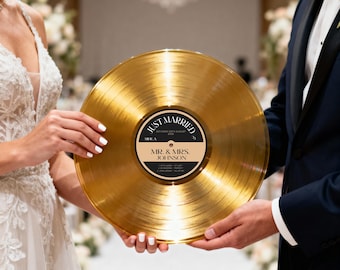 Gold Vinyl Wedding Guest Book — Personalized Decorative Record with Custom Label — Mr & Mrs, Date, Wedding Keepsake